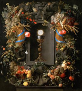 Eucharystia w Wianek Owocowy - Jan Davidsz. de Heem (1606-1684). olej na płótnie autorstwa Jan Davidsz de Heem