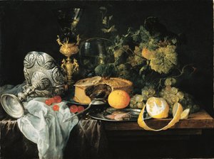 Niemcy: Wspaniała martwa natura z owocami, ciastem i pucharami Sumptuous Still Life with Fruits, Pie and Goblets, 1651