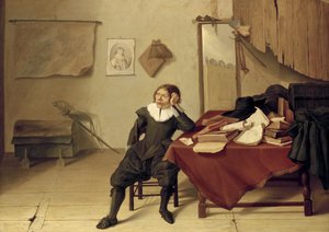 Wnętrze pokoju z mężczyzną siedzącym przy stole, XVII w. autorstwa Jan Davidsz de Heem