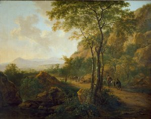 Pejzaż włoski z mułowcami, c1629-1652