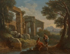 Klasyczny krajobraz z dwiema postaciami autorstwa Jan Frans van Bloemen