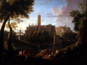 Krajobraz z postaciami w pobliżu miasta (para 81825) autorstwa Jan Frans van Bloemen