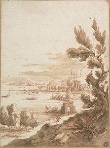 Widok ze wzgórza z widokiem na port autorstwa Jan Frans van Bloemen