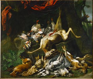 Martwa natura z obfitą zwierzyną (obraz na płótnie)