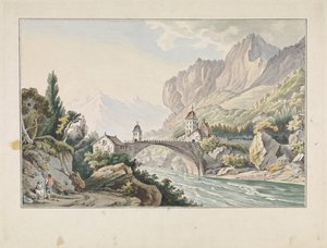 Widok na most w Saint Maurice w Szwajcarii