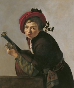 Młody mężczyzna grający na teorbo autorstwa Jan Gerritsz van Bronckhorst