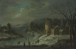 Pejzaż zimowy, ok. 1680-1718 (olej na miedzi, oprawiony w drewno) autorstwa Jan Griffier