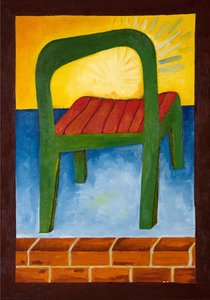Krzesło w powietrzu, 2005 (olej na drewnie) autorstwa Jan Groneberg