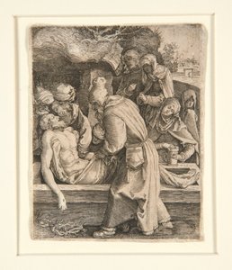 Złożenie do grobu, z „Pasji” autorstwa Jan Harmensz. Muller