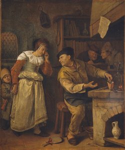 Złotnik przetapiający kobiecą biżuterię w obecności notariusza: Alchemik, ok. 1668-70 (olej na płótnie) autorstwa Jan Havicksz. Steen