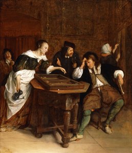 Panowie grający w tryktraka we wnętrzu autorstwa Jan Havicksz. Steen