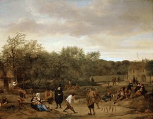 Chłopi grający w kręgle, autorstwa Steena, Jana Havicksza (1626-1679). Olej na drewnie, ok. 1655. Rozmiar: 67x85,5 cm. Muzeum Historii Sztuki, Wiedeń autorstwa Jan Havicksz. Steen
