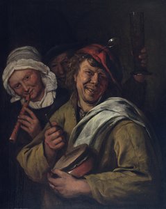 Rommelpot: Wnętrze z trzema postaciami (olej na desce) autorstwa Jan Havicksz. Steen