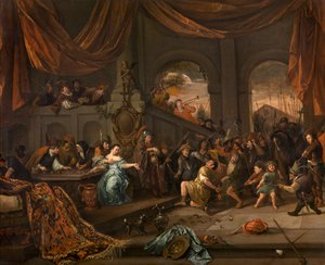 Naśmiewanie się z Samsona, ok. 1675 r. autorstwa Jan Havickszoon Steen