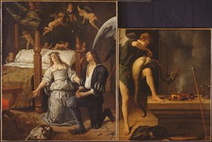 Tobiasz i Sara z Archaniołem Rafałem egzorcyzmującym demona Asmodeusza, zmontowani z dwóch oddzielnych fragmentów (odwrócona wersja zob. 85367)