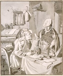 Dwóch mężczyzn rozmawiających o pieniądzach w biurze, 1672, skopiowane przez Cornelisa Ploosa van Amstela (1726-98) lub Christiana Josi (c.1765-1828) autorstwa Jan Havickszoon Steen