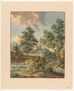 Krajobraz z ptakami wodnymi w basenie autorstwa Jan Hendrik Troost van Groenendoelen