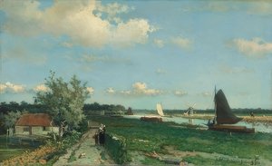 Kanał Trekvliet w pobliżu Rijswijk, także: Widok w pobliżu mostu Geest. 1868