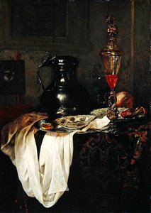 Martwa natura z blaszanym kuflem i kielichem z pokrywką (olej na dębowym panelu) autorstwa Jan Jansz Treck