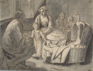 Wnętrze z rodziną z dziećmi autorstwa Jan Josef Horemans (II) (possibly)