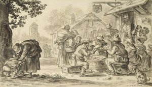 Farmers Card Game przed karczmą, 1624 (ołówek, długopis, atrament i pędzel na papierze) autorstwa Jan Josephsz van Goyen
