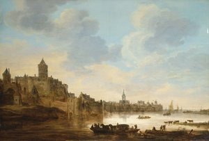 Miasto nad rzeką, z promem, 1648 autorstwa Jan Josephsz van Goyen