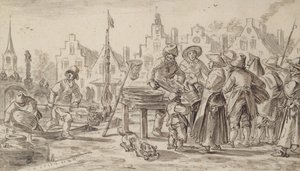 Targ rybny, 1624 (pióro, pędzel i brązowy tusz na papierze) autorstwa Jan Josephsz van Goyen