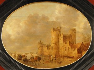 Łyżwiarze przed średniowiecznym zamkiem ... autorstwa Jan Josephsz van Goyen