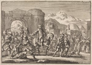 Francuski poseł do sułtana wjeżdża konno do Jerozolimy, 1674 autorstwa Jan Luyken