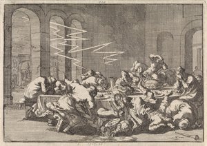 W polskiej wsi Perzyn 23 osoby giną od pioruna podczas chrztu, 1676 r. autorstwa Jan Luyken