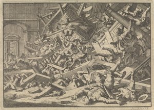 Zawalona galeria podczas katolickiego nabożeństwa w domu posła hiszpańskiego w Londynie, 1623 autorstwa Jan Luyken