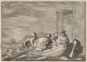 Król Jakub II ucieka nocą łodzią wiosłową, 1688 autorstwa Jan Luyken