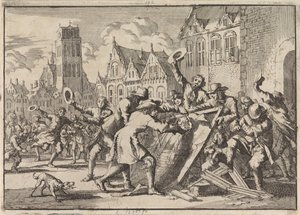 Zamieszki w Dordrecht, w których obraz Cornelisa de Witta zostaje zniszczony przez lud, 1672 autorstwa Jan Luyken