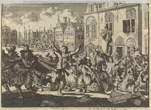 Bunt w Enkhuizen, w którym domy wiceadmirałów Kwasta i Turka zostają zniszczone, 1635 autorstwa Jan Luyken