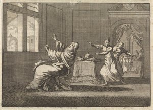 Papież Innocenty XII upada do tyłu z okna Kwirynału wkrótce po jego wyborze, 1691 autorstwa Jan Luyken