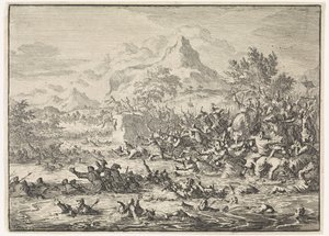 Placidus pokonuje Żydów nad Jordanem i wpędza ich do rzeki autorstwa Jan Luyken