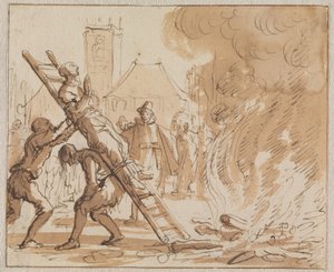 Egzekucja Anneken Heyndriks na placu Dam w Amsterdamie w 1571 roku autorstwa Jan Luyken