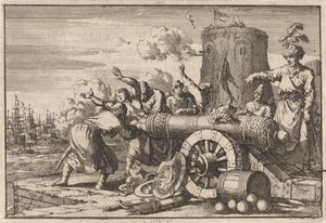 Podczas francuskiego bombardowania Algieru francuski konsul zostaje załadowany do armaty przez Algierczyków i zabity, 1683 autorstwa Jan Luyken