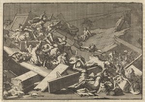Zapada się posadzka kościoła domowego cesarskiego pełnomocnika hrabiego von Bercka, 1697 autorstwa Jan Luyken