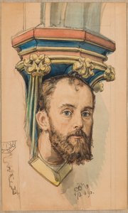 Karton do polichromii Kościoła Mariackiego - Konsola kształtu męskiej głowy (portret T. Stryjeńskiego) autorstwa Jan Matejko