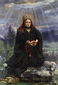 Święta Kinga modląca się pośród sądeckich gór.