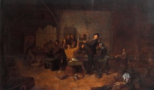 Rolnicy w karczmie Radosne holenderskie towarzystwo pijące i śpiewające w tawernie. Obraz Jana Miense Molenaera (ok. 1610-1668) XVII-wieczna Galleria degli Uffizi, Florencja, Włochy
