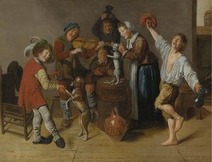 Wesołe towarzystwo grające muzykę i tańczące we wnętrzu autorstwa Jan Miense Molenaer