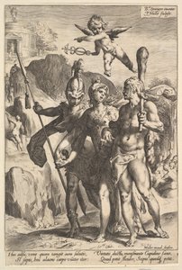 Herkulesowi wskazywane górzystą drogę do Świątyni Nieśmiertelnej Sławy w Kompanii..., ok. godz. 1591. autorstwa Jan Muller