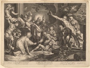 Wskrzeszenie Łazarza autorstwa Jan Muller, after Abraham Bloemaert