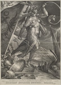 Bellona dowodząca armią cesarską przeciwko Turkom autorstwa Jan Muller after Bartholomaeus Spranger