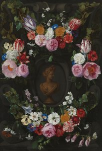 Kartusz ozdobiony wachlarzami i gałązkami kwiatów autorstwa Jan Philip van Thielen