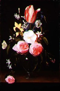 Martwa natura z kwiatami w szklanym wazonie (panel) autorstwa Jan Philip van Thielen