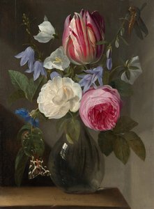 Róże i Tulipan w szklanym wazonie autorstwa Jan Philips van Thielen