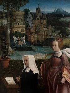 Fragment ofiarodawcy ze św. Mikołajem i żony dawcy ze św. Godeliwą, ok. 1515-21 (olej na desce) autorstwa Jan Provoost